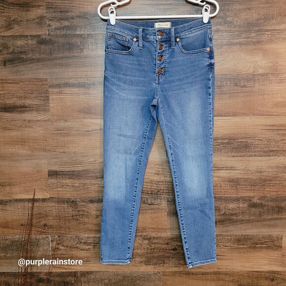 Madewell Jeans 27 Skinny Crop Button Fly 9" Mid Rise Dewey Wash AJ173 Stretch - Picture 1 of 13